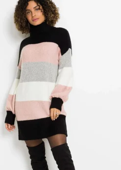 bonprix Bekleidung·Umstandsmode|Strickmode^Long-Pullover schwarz/altrosa/wollweiß