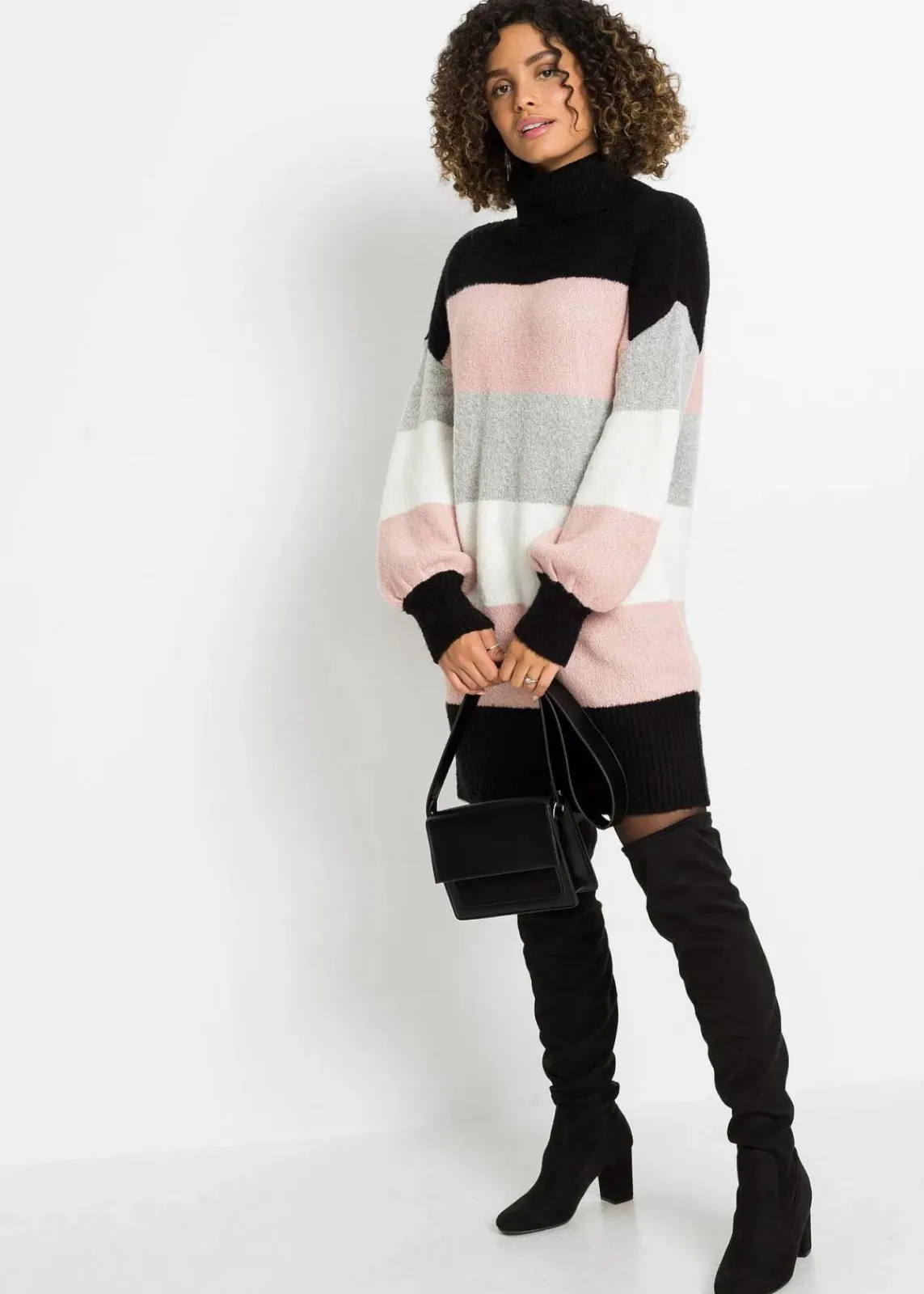 bonprix Bekleidung·Umstandsmode|Strickmode^Long-Pullover schwarz/altrosa/wollweiß