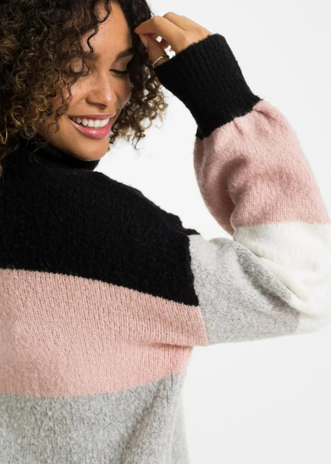 bonprix Bekleidung·Umstandsmode|Strickmode^Long-Pullover schwarz/altrosa/wollweiß