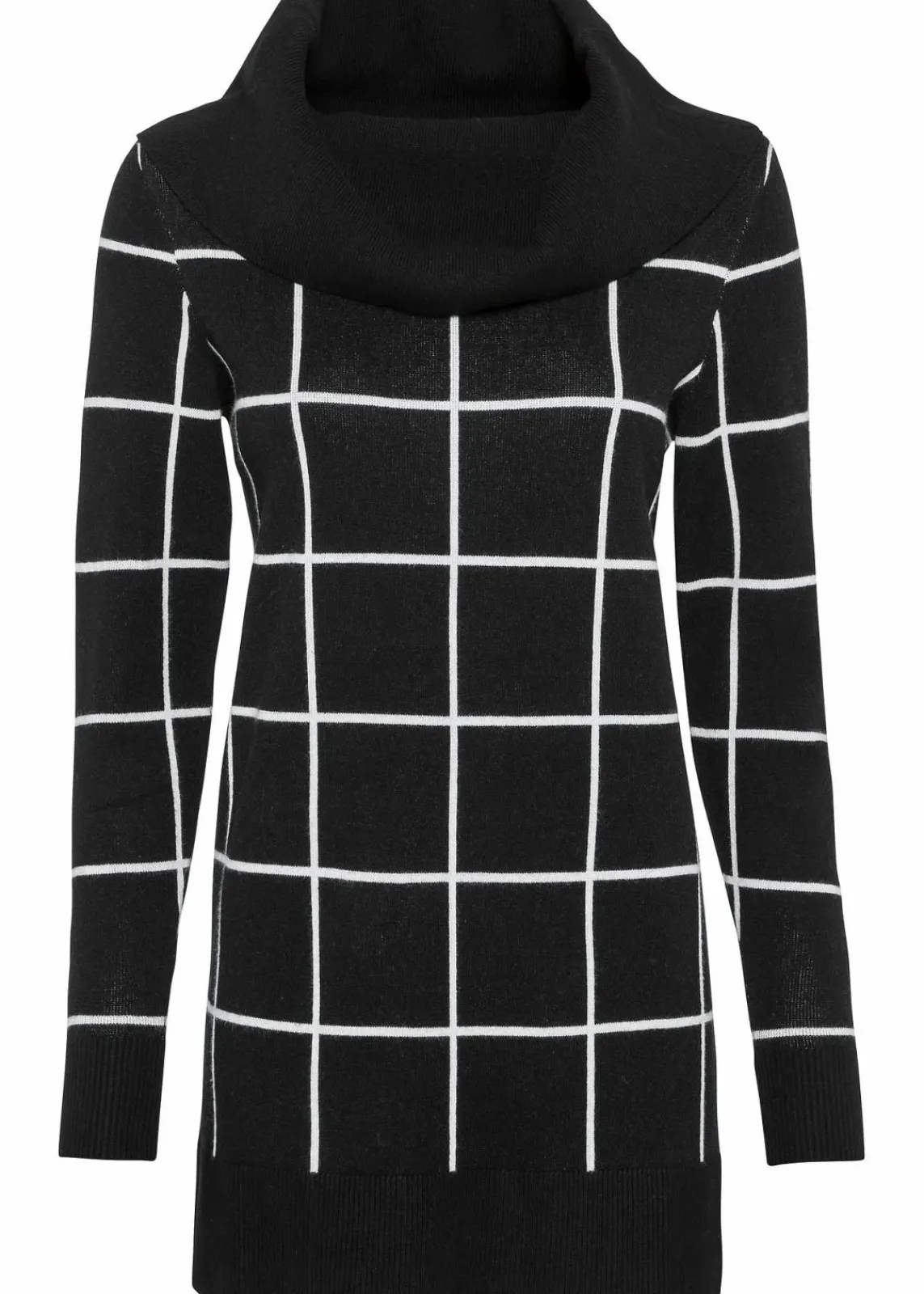 bonprix Pullover & Strickjacken|Bekleidung·Jeans^Long-Pullover schwarz/wollweiß kariert