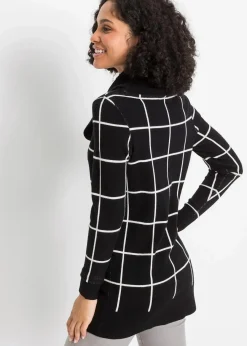 bonprix Pullover & Strickjacken|Bekleidung·Jeans^Long-Pullover schwarz/wollweiß kariert