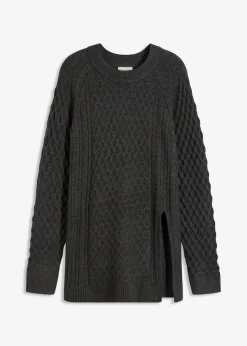 bonprix Pullover & Strickjacken|Strickmode^Longpullover aus fließendem Viskose-Mix anthrazit meliert meliert