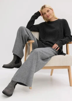 bonprix Pullover & Strickjacken|Strickmode^Longpullover aus fließendem Viskose-Mix anthrazit meliert meliert