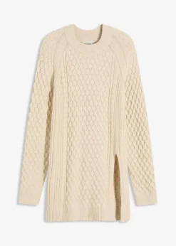 bonprix Strickmode|Pullover & Strickjacken^Longpullover aus fließendem Viskose-Mix kieselbeige meliert
