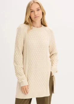 bonprix Strickmode|Pullover & Strickjacken^Longpullover aus fließendem Viskose-Mix kieselbeige meliert