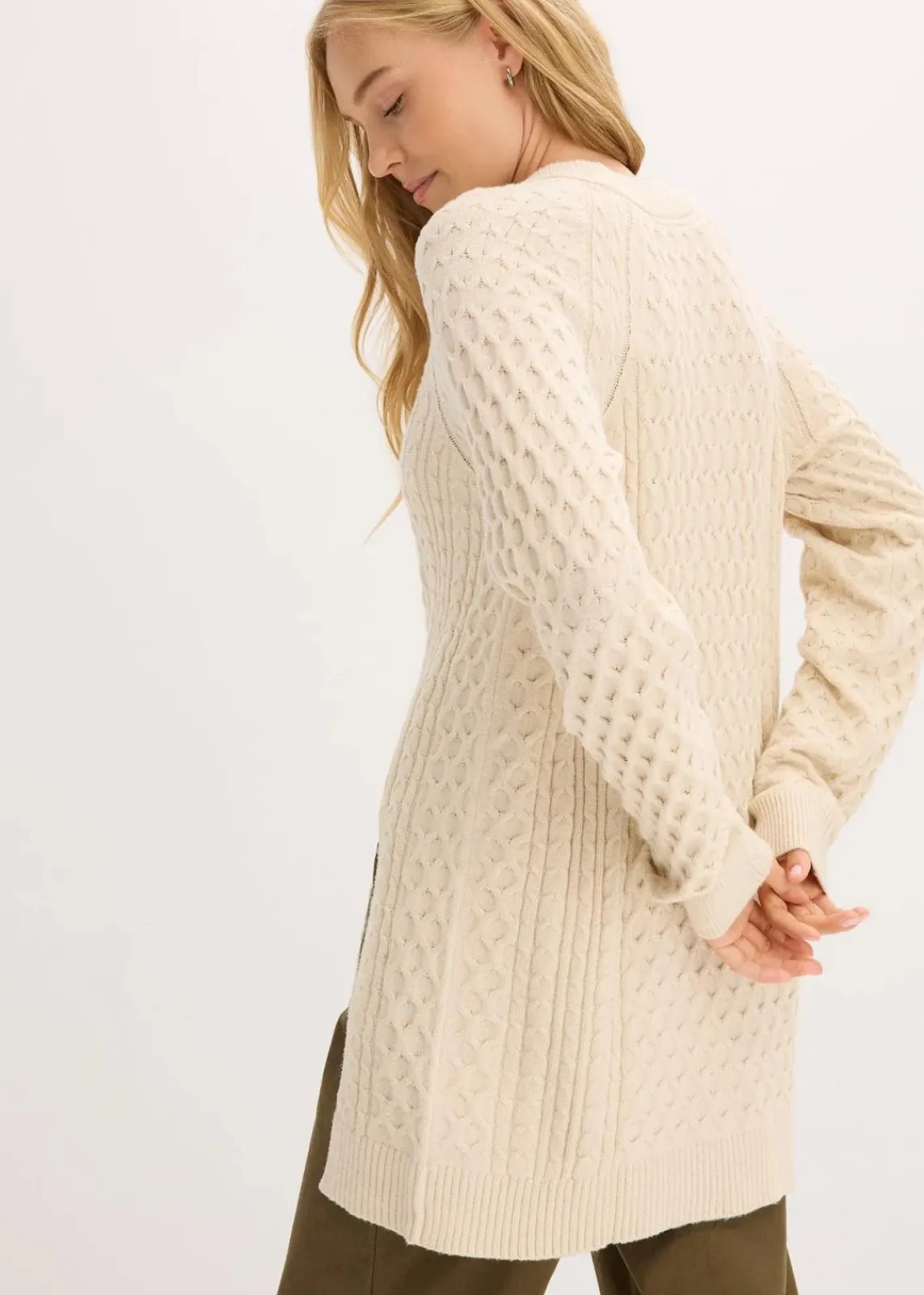bonprix Strickmode|Pullover & Strickjacken^Longpullover aus fließendem Viskose-Mix kieselbeige meliert