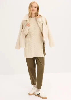 bonprix Strickmode|Pullover & Strickjacken^Longpullover aus fließendem Viskose-Mix kieselbeige meliert