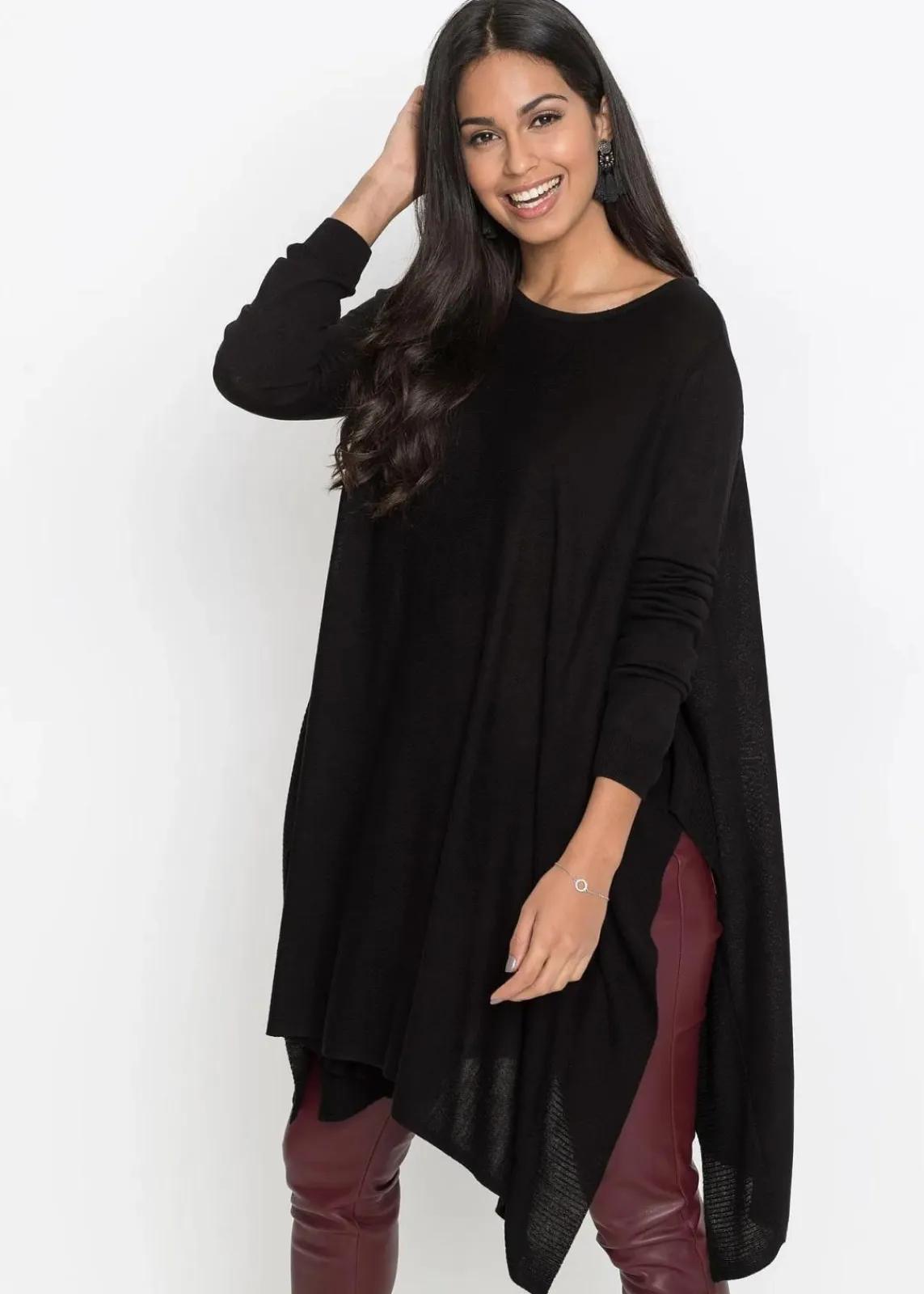 bonprix Bekleidung·Umstandsmode|Strickmode^Long-Pullover aus Viskose-Mix schwarz