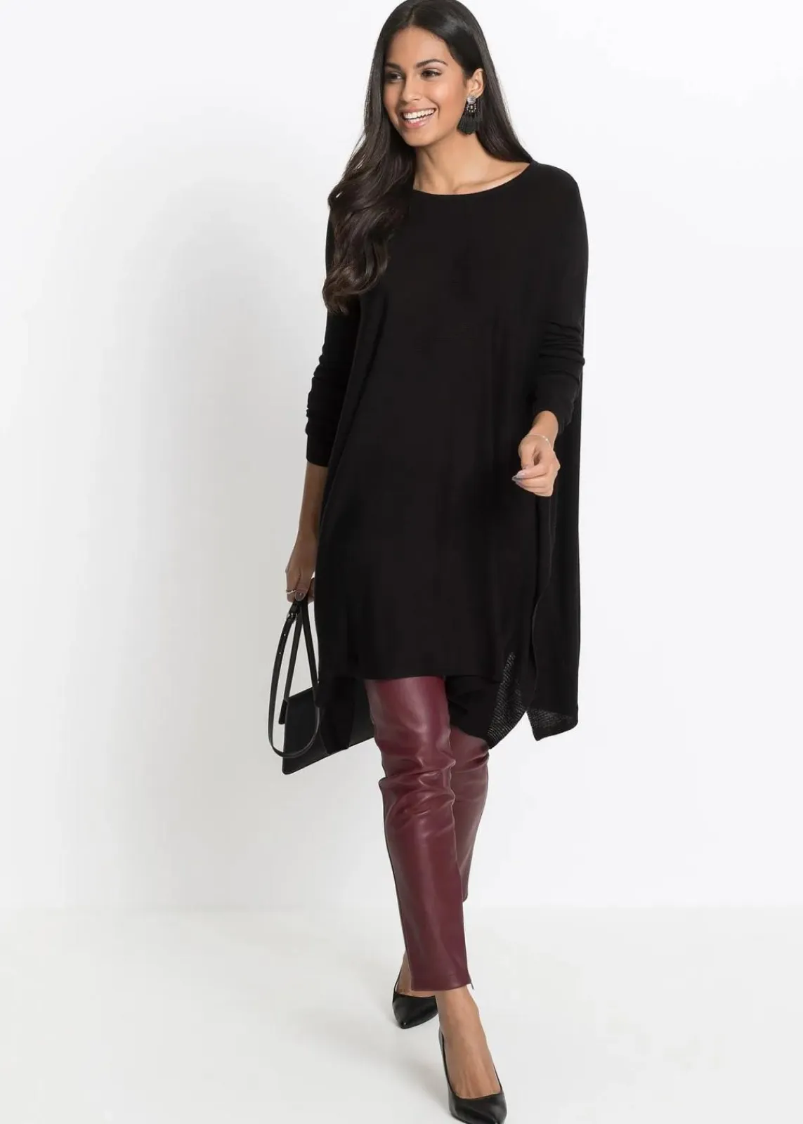 bonprix Bekleidung·Umstandsmode|Strickmode^Long-Pullover aus Viskose-Mix schwarz