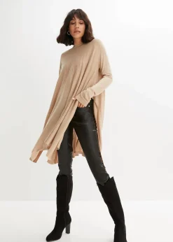 bonprix Bekleidung·Umstandsmode|Strickmode^Long-Pullover aus Viskose-Mix saharabeige meliert