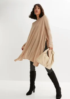 bonprix Bekleidung·Umstandsmode|Strickmode^Long-Pullover aus Viskose-Mix saharabeige meliert