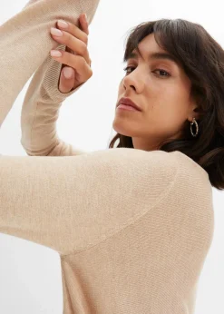 bonprix Bekleidung·Umstandsmode|Strickmode^Long-Pullover aus Viskose-Mix saharabeige meliert