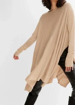 bonprix Bekleidung·Umstandsmode|Strickmode^Long-Pullover aus Viskose-Mix saharabeige meliert