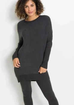 bonprix Strickmode|Pullover & Strickjacken^Long-Pullover aus Viskose-Mix anthrazit meliert