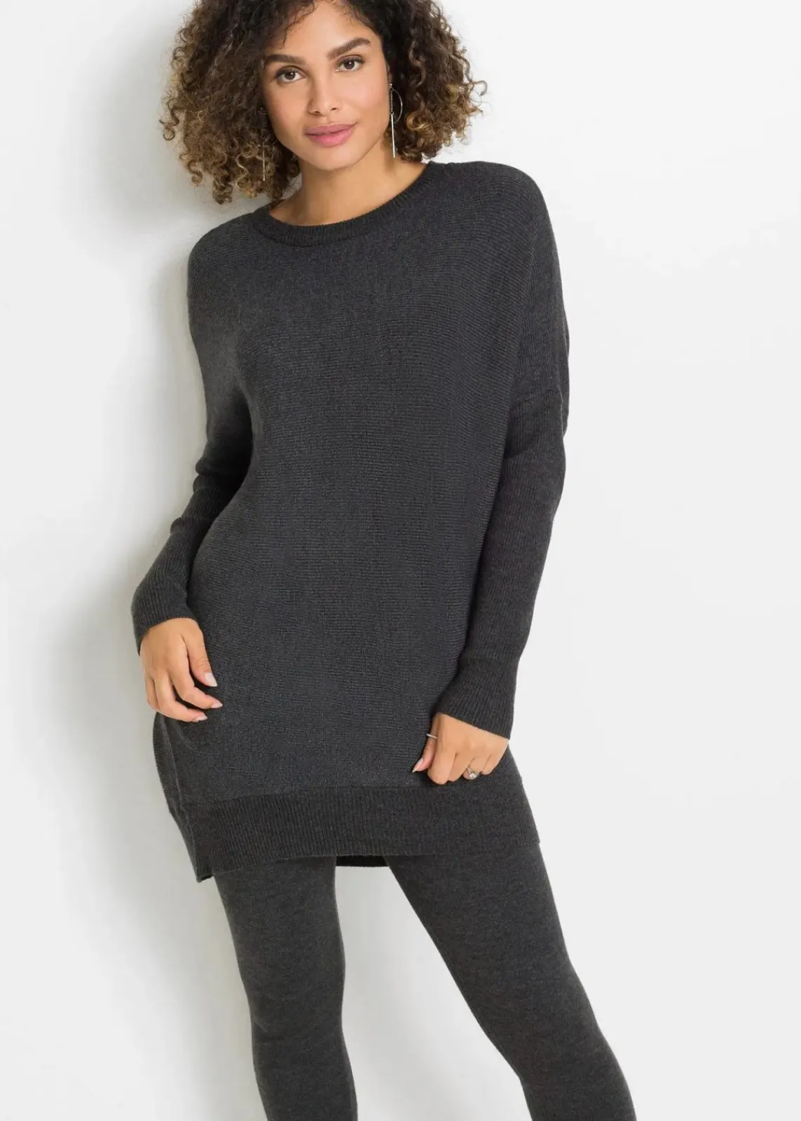 bonprix Strickmode|Pullover & Strickjacken^Long-Pullover aus Viskose-Mix anthrazit meliert