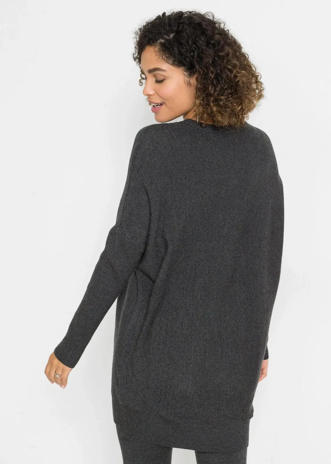 bonprix Strickmode|Pullover & Strickjacken^Long-Pullover aus Viskose-Mix anthrazit meliert