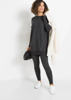 bonprix Strickmode|Pullover & Strickjacken^Long-Pullover aus Viskose-Mix anthrazit meliert