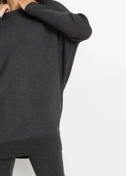 bonprix Strickmode|Pullover & Strickjacken^Long-Pullover aus Viskose-Mix anthrazit meliert