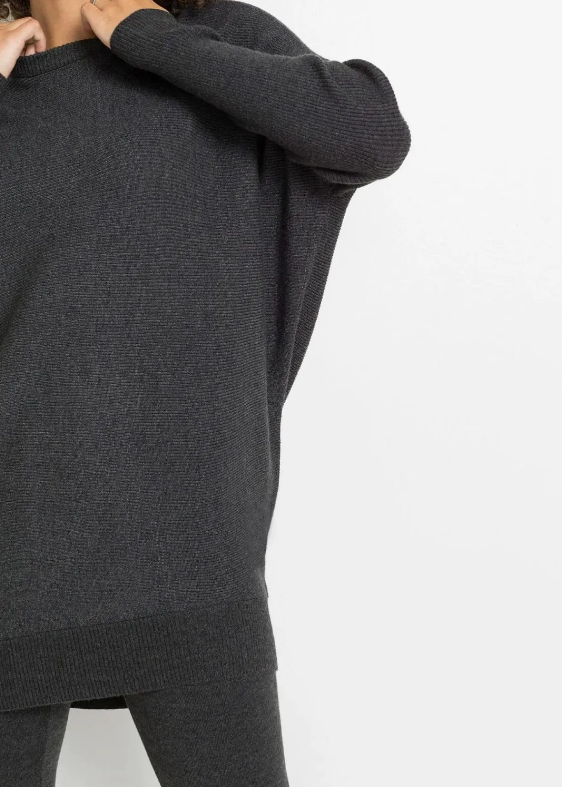 bonprix Strickmode|Pullover & Strickjacken^Long-Pullover aus Viskose-Mix anthrazit meliert