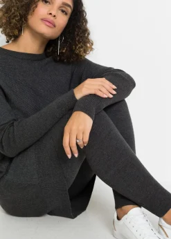 bonprix Strickmode|Pullover & Strickjacken^Long-Pullover aus Viskose-Mix anthrazit meliert