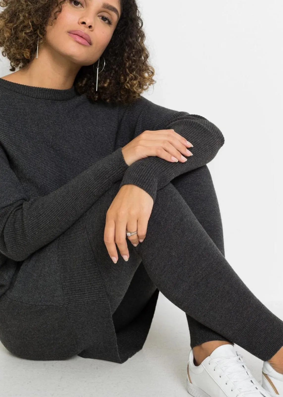 bonprix Strickmode|Pullover & Strickjacken^Long-Pullover aus Viskose-Mix anthrazit meliert