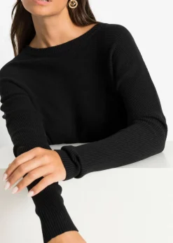 bonprix Strickmode|Pullover & Strickjacken^Long-Pullover aus Viskose-Mix schwarz