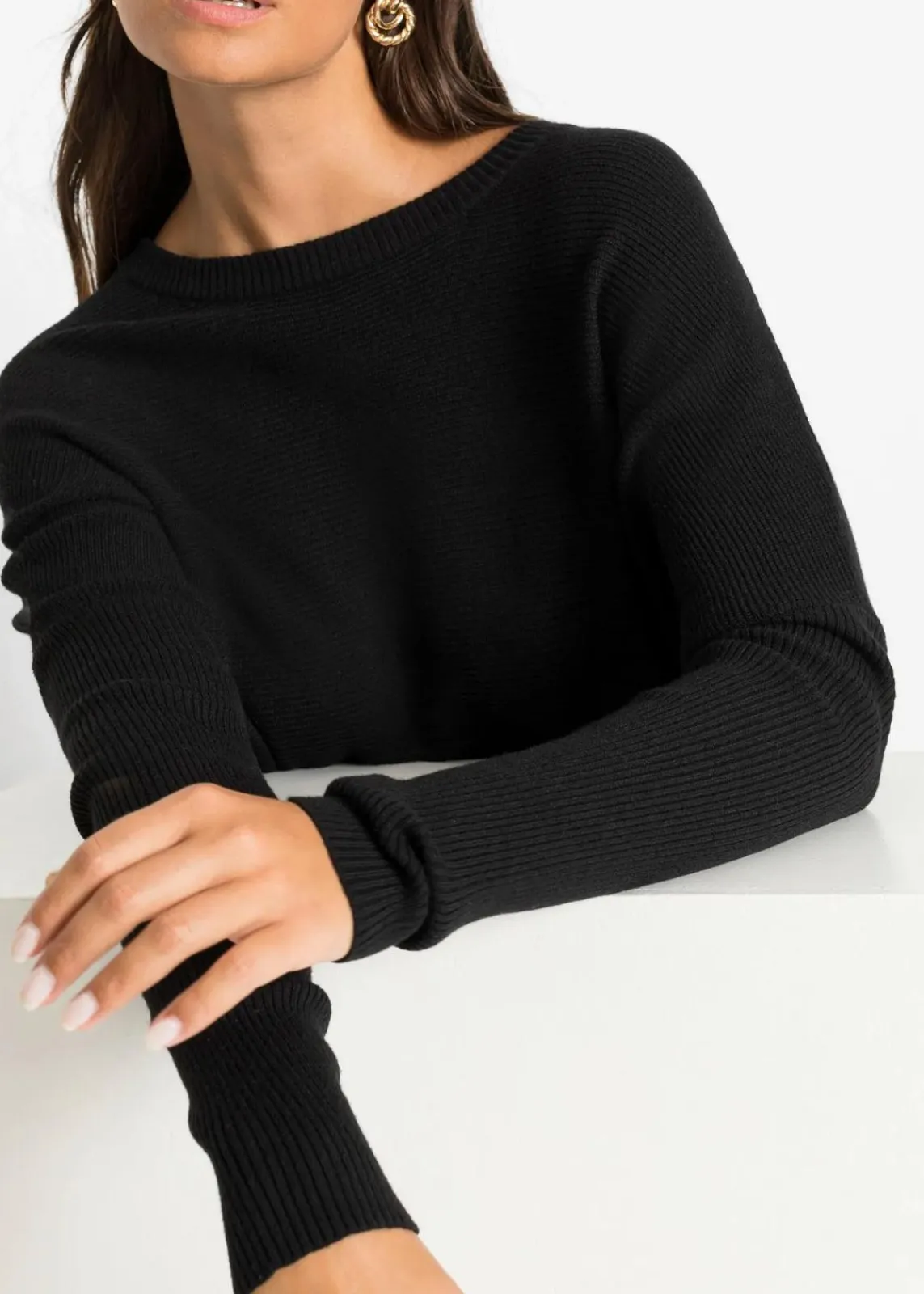 bonprix Strickmode|Pullover & Strickjacken^Long-Pullover aus Viskose-Mix schwarz