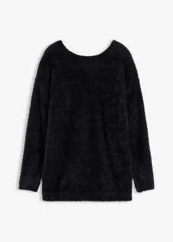 bonprix Pullover & Strickjacken|Strickmode^Longpullover aus weichem Federgarn schwarz