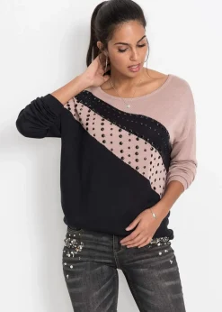 bonprix Bekleidung·Umstandsmode|Bekleidung·Jeans^Longpullover mit Applikation schwarz/rosé