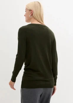 bonprix Bekleidung·Umstandsmode|Pullover & Strickjacken^Long-Pullover mit Glitzersteinen nachtoliv/silber