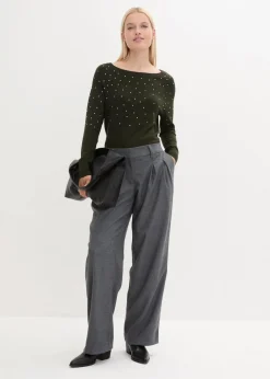 bonprix Bekleidung·Umstandsmode|Pullover & Strickjacken^Long-Pullover mit Glitzersteinen nachtoliv/silber