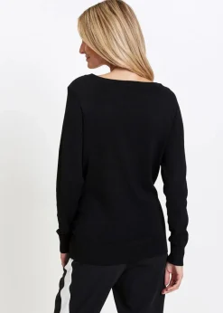bonprix Bekleidung·Umstandsmode|Pullover & Strickjacken^Long-Pullover mit Glitzersteinen schwarz/silberfarben
