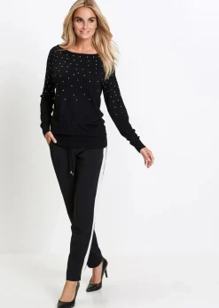 bonprix Bekleidung·Umstandsmode|Pullover & Strickjacken^Long-Pullover mit Glitzersteinen schwarz/silberfarben