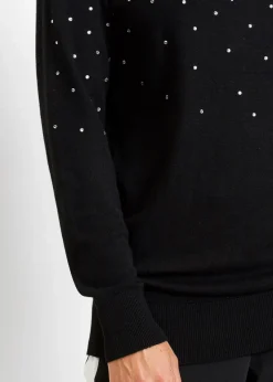 bonprix Bekleidung·Umstandsmode|Pullover & Strickjacken^Long-Pullover mit Glitzersteinen schwarz/silberfarben