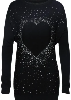 bonprix Bekleidung·Umstandsmode|Bekleidung·Jeans^Longpullover mit Herz-Dekostein-Applikation schwarz