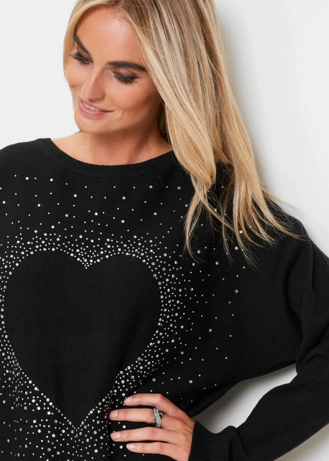 bonprix Bekleidung·Umstandsmode|Bekleidung·Jeans^Longpullover mit Herz-Dekostein-Applikation schwarz