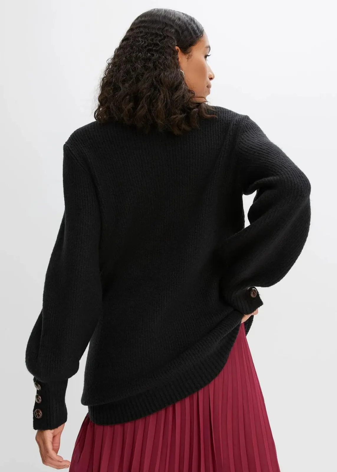 bonprix Bekleidung·Umstandsmode|Strickmode^Longpullover mit Knöpfen schwarz