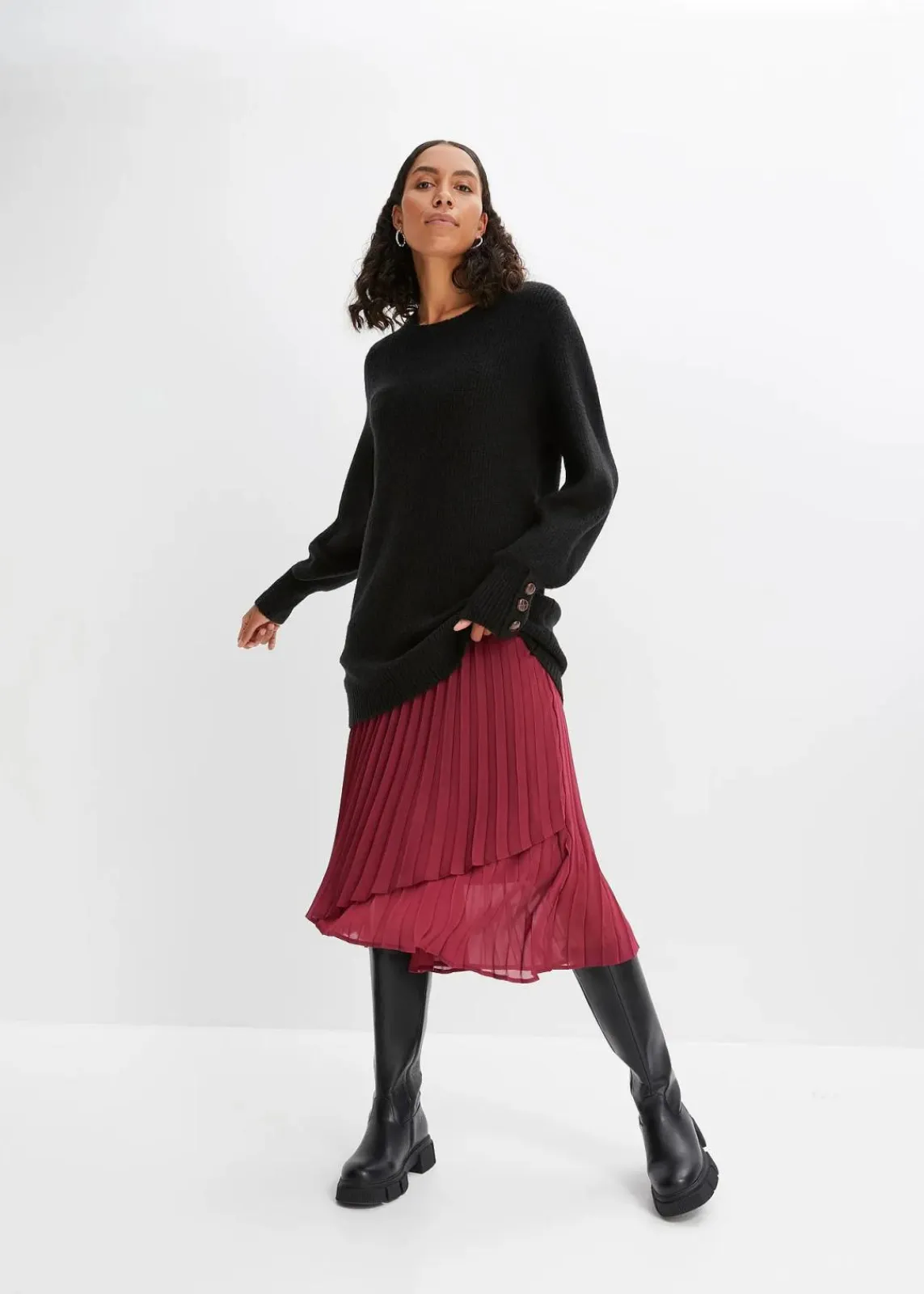 bonprix Bekleidung·Umstandsmode|Strickmode^Longpullover mit Knöpfen schwarz