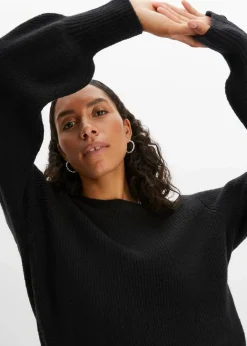 bonprix Bekleidung·Umstandsmode|Strickmode^Longpullover mit Knöpfen schwarz