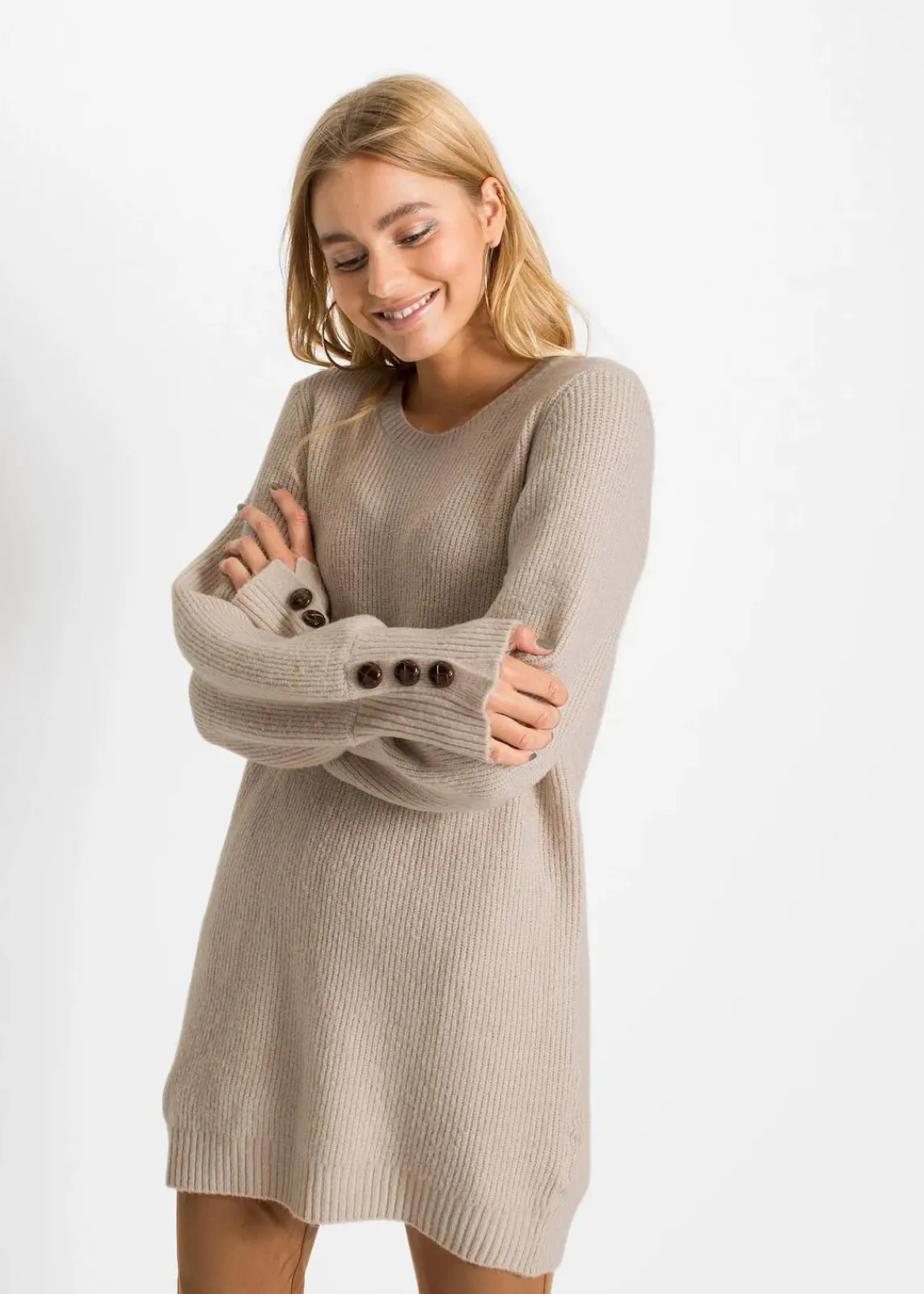bonprix Bekleidung·Umstandsmode|Strickmode^Longpullover mit Knöpfen beige