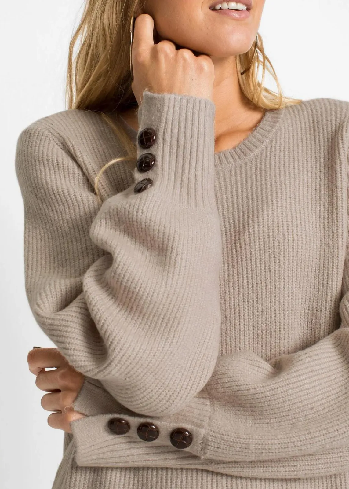 bonprix Bekleidung·Umstandsmode|Strickmode^Longpullover mit Knöpfen beige
