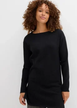 bonprix Strickmode|Pullover & Strickjacken^Longpullover mit recycelter Baumwolle schwarz