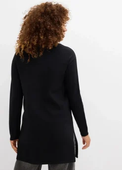 bonprix Strickmode|Pullover & Strickjacken^Longpullover mit recycelter Baumwolle schwarz