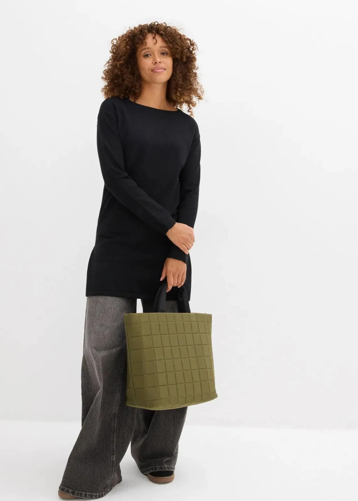 bonprix Strickmode|Pullover & Strickjacken^Longpullover mit recycelter Baumwolle schwarz