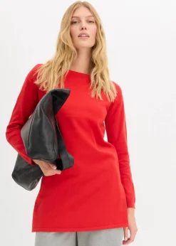 bonprix Strickmode|Pullover & Strickjacken^Longpullover mit recycelter Baumwolle rot