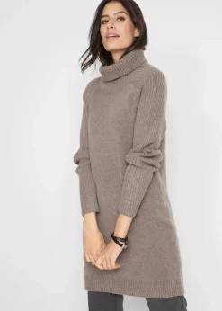 bonprix Strickmode|Pullover & Strickjacken^Longpullover mit Rollkragen taupe