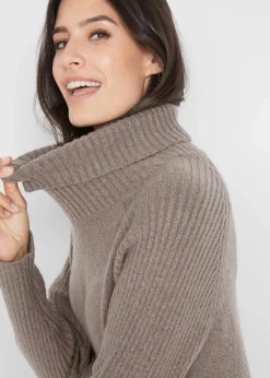 bonprix Strickmode|Pullover & Strickjacken^Longpullover mit Rollkragen taupe