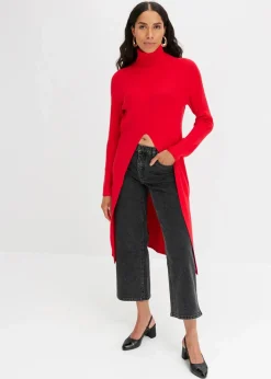 bonprix Bekleidung·Umstandsmode|Strickmode^Longpullover mit Schlitz tomatenrot