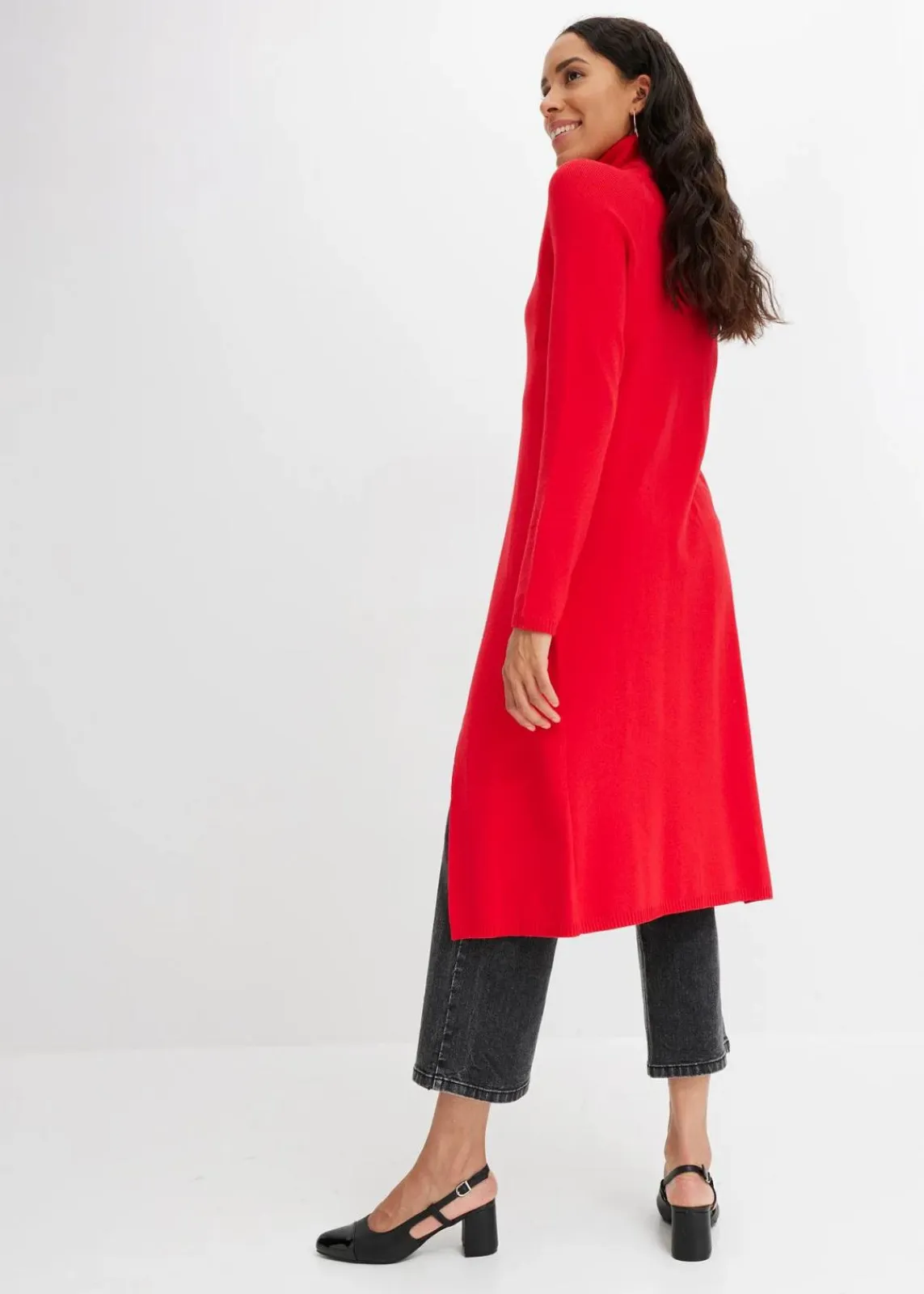 bonprix Bekleidung·Umstandsmode|Strickmode^Longpullover mit Schlitz tomatenrot