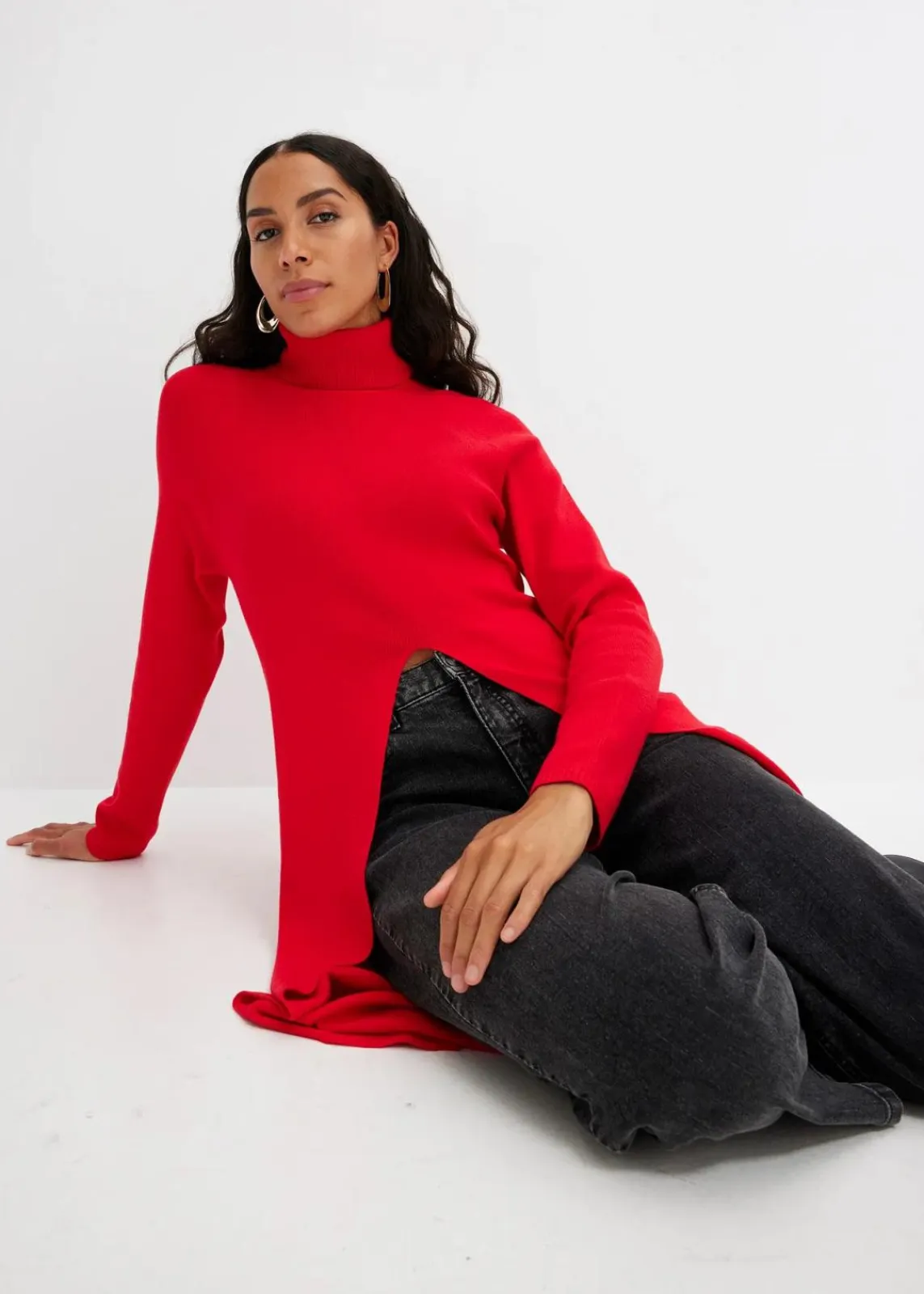 bonprix Bekleidung·Umstandsmode|Strickmode^Longpullover mit Schlitz tomatenrot